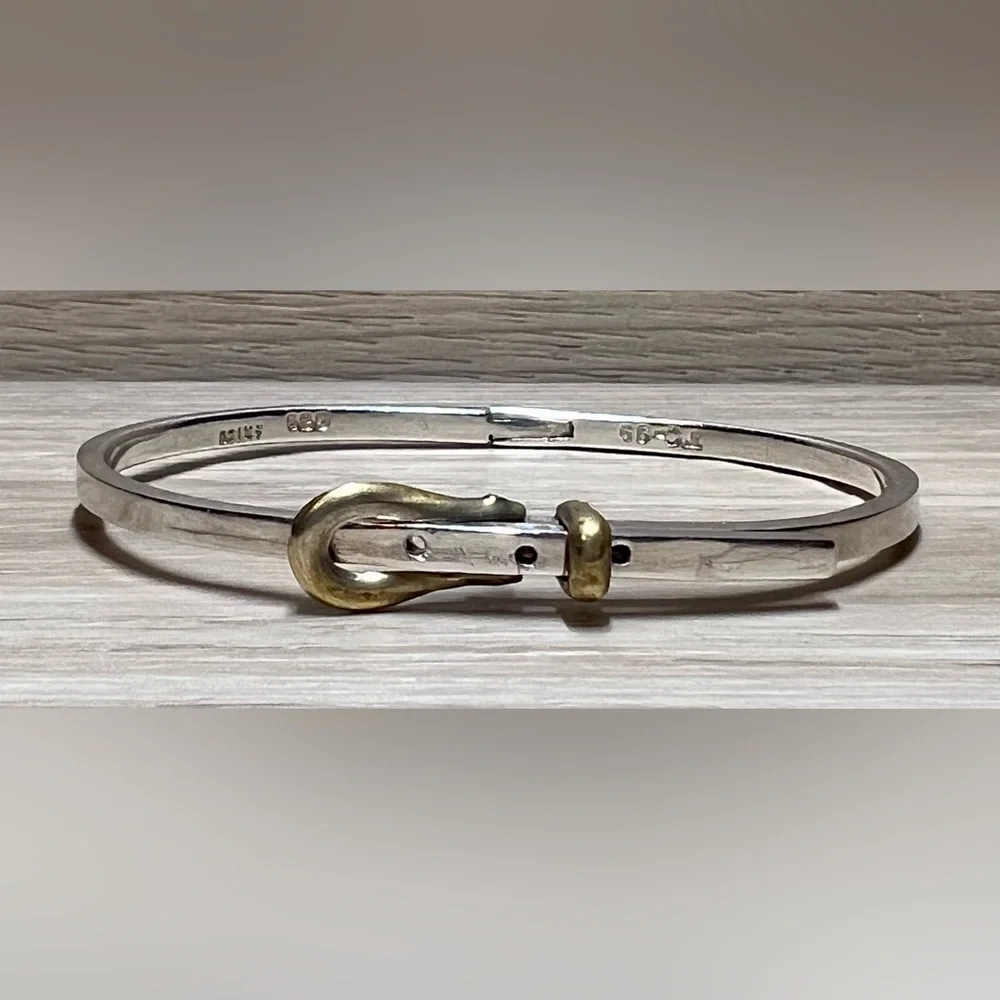 Vintage Sterling Silver MEXICO TAXCO Belt Buckle Hinged Bangle Bracelet, 12.5g - Picture 1 of 8